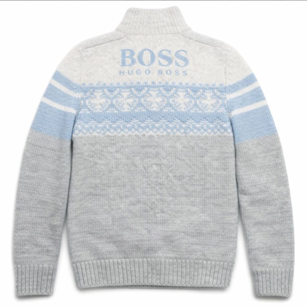 HUGO BOSS GREEN WOOL SWEATER M FAIR ISLE NORDIC ZIP APRES SKI